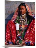 Ornately Dressed Megwar Tribe Woman Sits Next to Wall, Gujurat, India-Jaynes Gallery-Mounted Premium Photographic Print