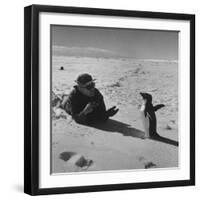 Ornithologist Photographing Native Penguin-Fritz Goro-Framed Photographic Print