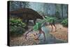 Ornithomimus Swallowing Stones Along a Stream as Part of their Diet-null-Stretched Canvas