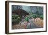 Ornithomimus Swallowing Stones Along a Stream as Part of their Diet-null-Framed Premium Giclee Print