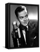 Orson Welles at the CBS Microphone in Publicity Shot for Murcury Summer Theater, 1946-null-Framed Stretched Canvas