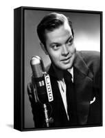 Orson Welles at the CBS Microphone in Publicity Shot for Murcury Summer Theater, 1946-null-Framed Stretched Canvas