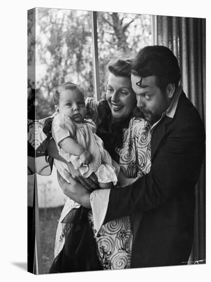 Orson Welles, Wife Rita Hayworth and Infant Daughter Rebecca at Home-Peter Stackpole-Stretched Canvas