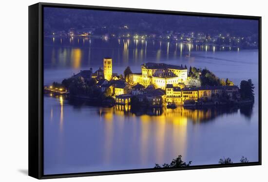 Orta San Giulio Island, Night View. Color Image-Stefanopez-Framed Stretched Canvas