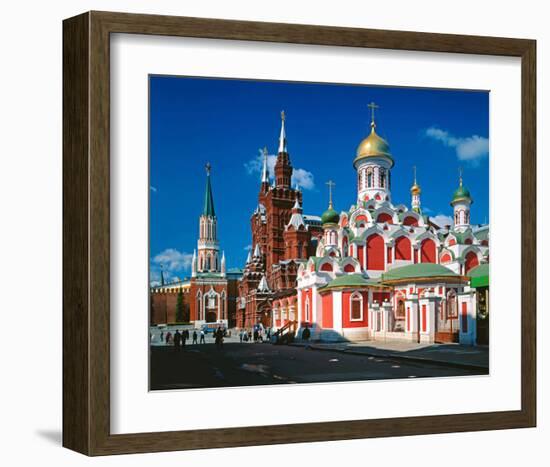 Orthodox Church with State Historical Museum and Kremlin Tower on Red Square, Moscow, Russia-null-Framed Art Print