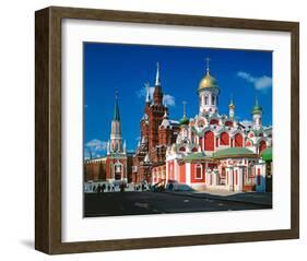 Orthodox Church with State Historical Museum and Kremlin Tower on Red Square, Moscow, Russia-null-Framed Art Print