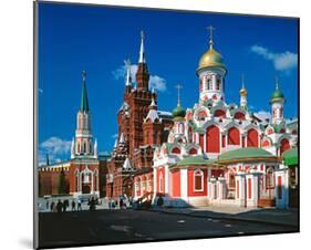 Orthodox Church with State Historical Museum and Kremlin Tower on Red Square, Moscow, Russia-null-Mounted Art Print