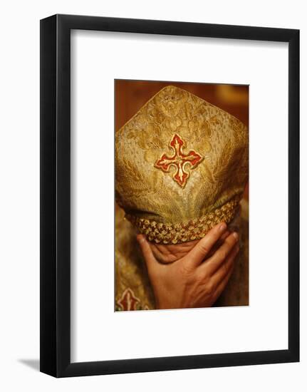 Orthodox Coptic priest praying, Chatenay-Malabry, Hauts-de-Sine, France-Godong-Framed Photographic Print