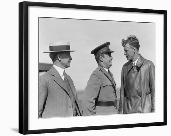 Orville Wright, John F Curry and Charles Lindbergh, at Wright Field in Dayton, Ohio, USA, 1927-null-Framed Photographic Print