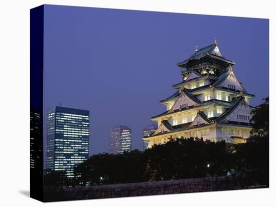 Osaka Castle and City Skyline, Night View, Osaka, Honshu, Japan-Steve Vidler-Stretched Canvas