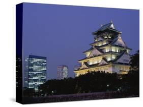 Osaka Castle and City Skyline, Night View, Osaka, Honshu, Japan-Steve Vidler-Stretched Canvas