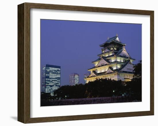 Osaka Castle and City Skyline, Night View, Osaka, Honshu, Japan-Steve Vidler-Framed Photographic Print