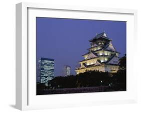 Osaka Castle and City Skyline, Night View, Osaka, Honshu, Japan-Steve Vidler-Framed Photographic Print