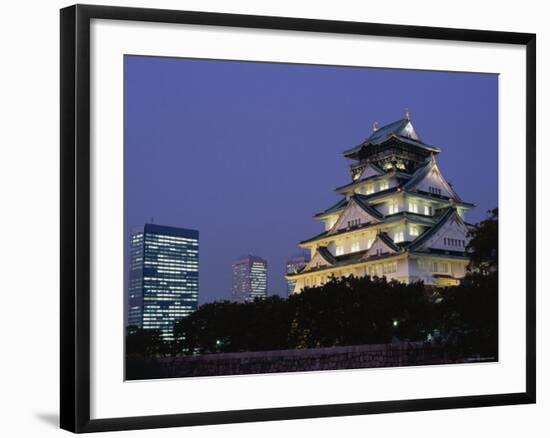 Osaka Castle and City Skyline, Night View, Osaka, Honshu, Japan-Steve Vidler-Framed Photographic Print