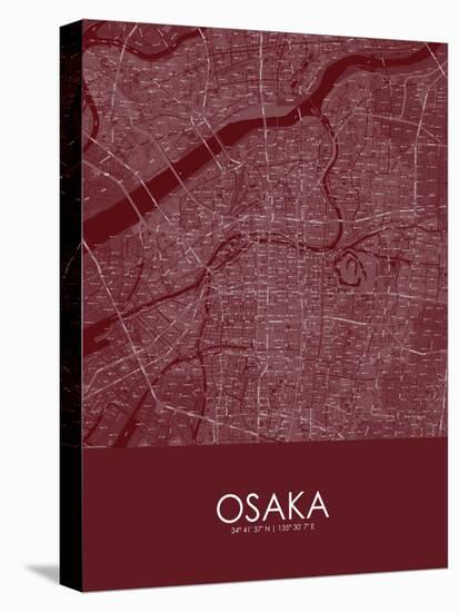 Osaka, Japan Red Map-null-Stretched Canvas