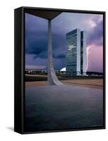 Oscar Niemeyer Designed Twin Towers For Congress in Brasilia with Lightning Bolt-Dmitri Kessel-Framed Stretched Canvas
