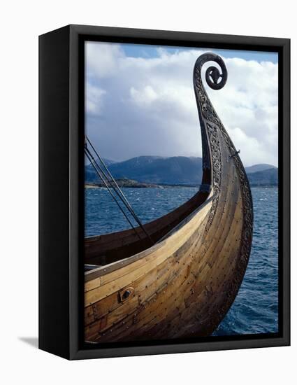 Oseberg Replica Viking Ship, Norway-David Lomax-Framed Stretched Canvas