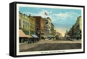 Oshkosh, Wisconsin - Main Street North Scene-Lantern Press-Framed Stretched Canvas