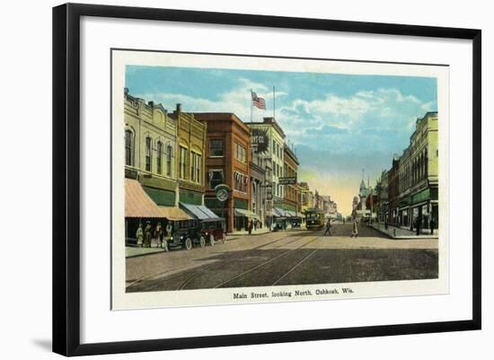 Oshkosh, Wisconsin - Main Street North Scene-Lantern Press-Framed Art Print