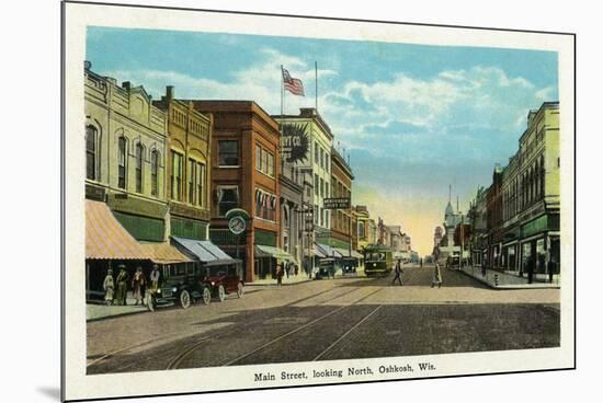 Oshkosh, Wisconsin - Main Street North Scene-Lantern Press-Mounted Premium Giclee Print