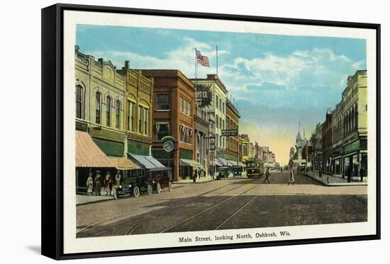 Oshkosh, Wisconsin - Main Street North Scene-Lantern Press-Framed Stretched Canvas