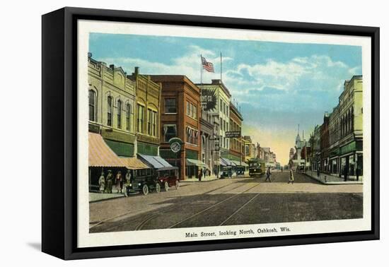 Oshkosh, Wisconsin - Main Street North Scene-Lantern Press-Framed Stretched Canvas