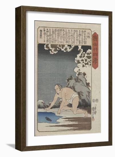 Osho Catches Fish for His Stepmother-Utagawa Kuniyoshi-Framed Giclee Print