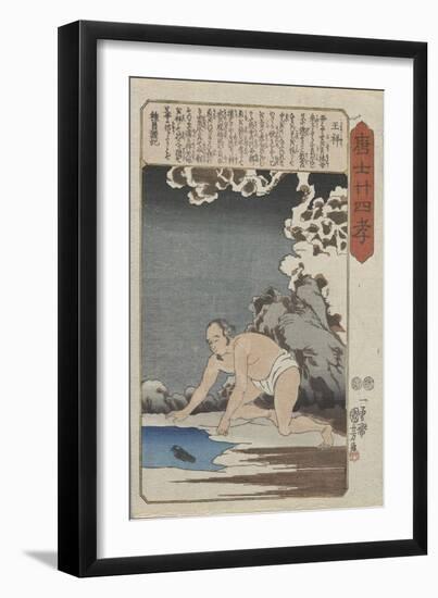 Osho Catches Fish for His Stepmother-Utagawa Kuniyoshi-Framed Giclee Print