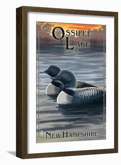 Ossipee Lake, New Hampshire - Loon Family-Lantern Press-Framed Art Print