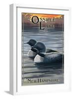 Ossipee Lake, New Hampshire - Loon Family-Lantern Press-Framed Art Print