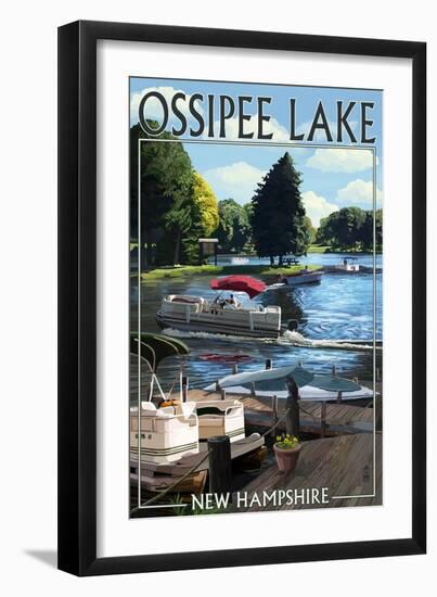 Ossipee Lake, New Hampshire - Pontoon Boats-Lantern Press-Framed Art Print