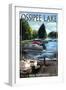 Ossipee Lake, New Hampshire - Pontoon Boats-Lantern Press-Framed Art Print