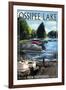 Ossipee Lake, New Hampshire - Pontoon Boats-Lantern Press-Framed Art Print