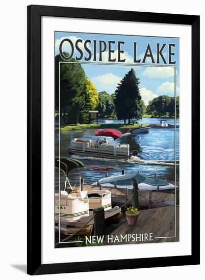 Ossipee Lake, New Hampshire - Pontoon Boats-Lantern Press-Framed Art Print