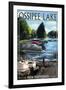 Ossipee Lake, New Hampshire - Pontoon Boats-Lantern Press-Framed Art Print