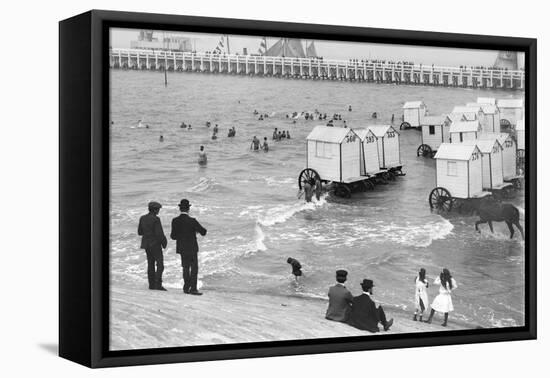 Ostend Seaside, Bathing Huts on Wheels, View from Top of Sea Wall, c.1900-Andrew Pitcairn-knowles-Framed Stretched Canvas