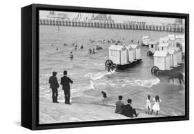 Ostend Seaside, Bathing Huts on Wheels, View from Top of Sea Wall, c.1900-Andrew Pitcairn-knowles-Framed Stretched Canvas