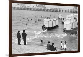 Ostend Seaside, Bathing Huts on Wheels, View from Top of Sea Wall, c.1900-Andrew Pitcairn-knowles-Framed Giclee Print