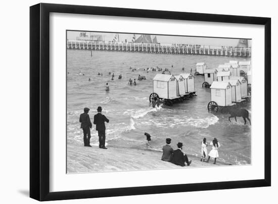 Ostend Seaside, Bathing Huts on Wheels, View from Top of Sea Wall, c.1900-Andrew Pitcairn-knowles-Framed Giclee Print