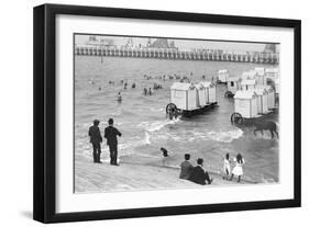 Ostend Seaside, Bathing Huts on Wheels, View from Top of Sea Wall, c.1900-Andrew Pitcairn-knowles-Framed Giclee Print