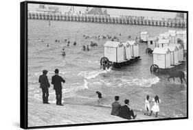 Ostend Seaside, Bathing Huts on Wheels, View from Top of Sea Wall, c.1900-Andrew Pitcairn-knowles-Framed Stretched Canvas