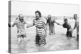 Ostend Seaside, Five Striped Bathers, c.1900-Andrew Pitcairn-knowles-Stretched Canvas