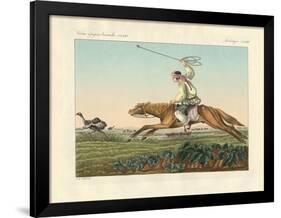 Ostrich Hunting-null-Framed Giclee Print