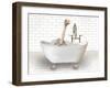 Ostrich In Bathtub-Matthew Piotrowicz-Framed Art Print