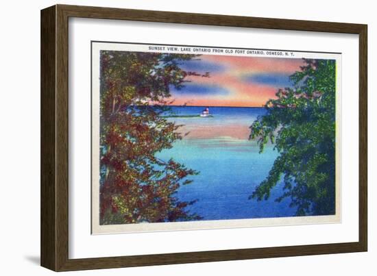 Oswego, New York - Old Fort Ontario Sunset View of Lake Ontario-Lantern Press-Framed Art Print