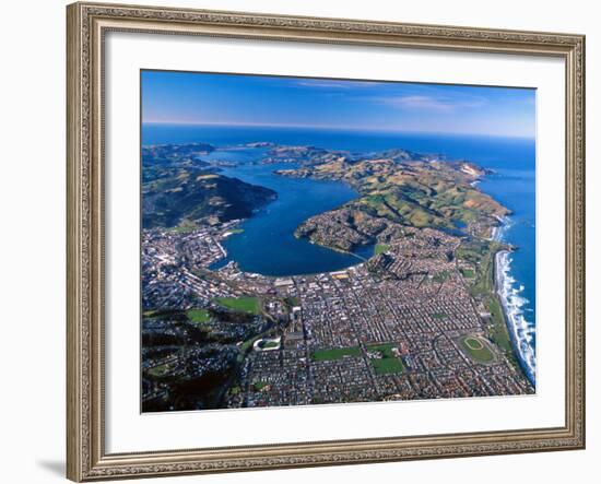 Otago Harbor and Otago Peninsula, Dunedin City, New Zealand-David Wall-Framed Photographic Print