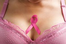 Pink Ribbon in Woman Chest to Support Breast Cancer Cause-Otna Ydur-Photographic Print