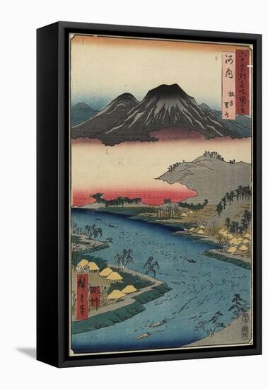 Otoko-Yama Mountain Seen from Hirakata, Kawachi Province, July 1853-Utagawa Hiroshige-Framed Stretched Canvas