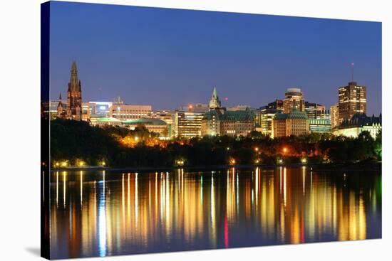 Ottawa at Night over River with Historical Architecture.-Songquan Deng-Stretched Canvas