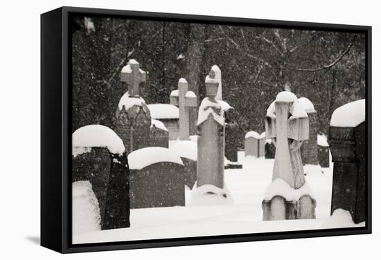 Ottawa, Canada, Beechwood Cemetery. Snow-Covered Gravestone-Bill Young-Framed Stretched Canvas